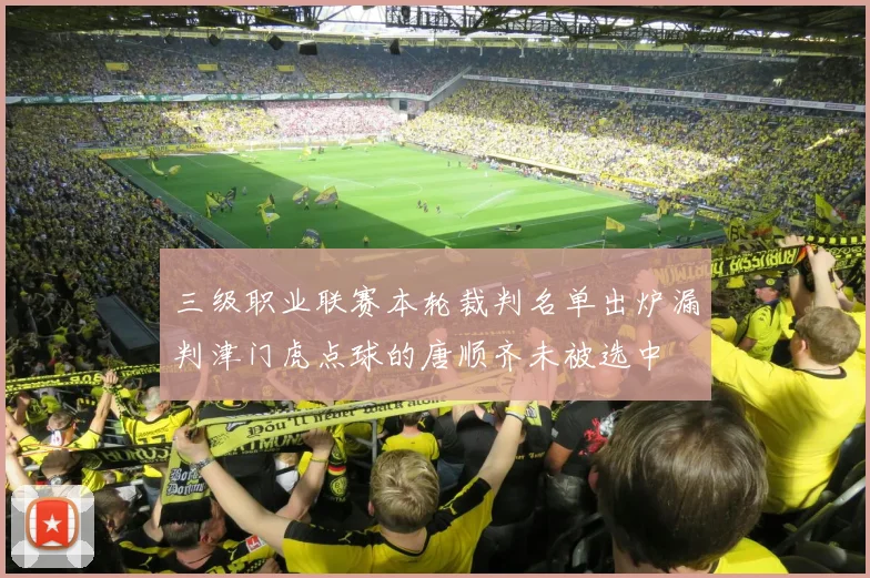 三级职业联赛本轮裁判名单出炉漏判津门虎点球的唐顺齐未被选中